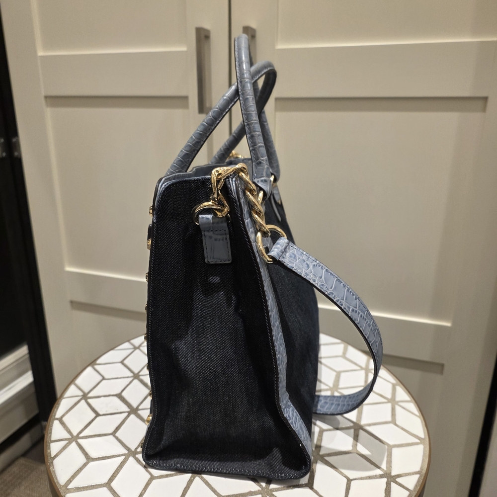 Michael Kors Denim and Gold Studded Satchel - Picture 9 of 16